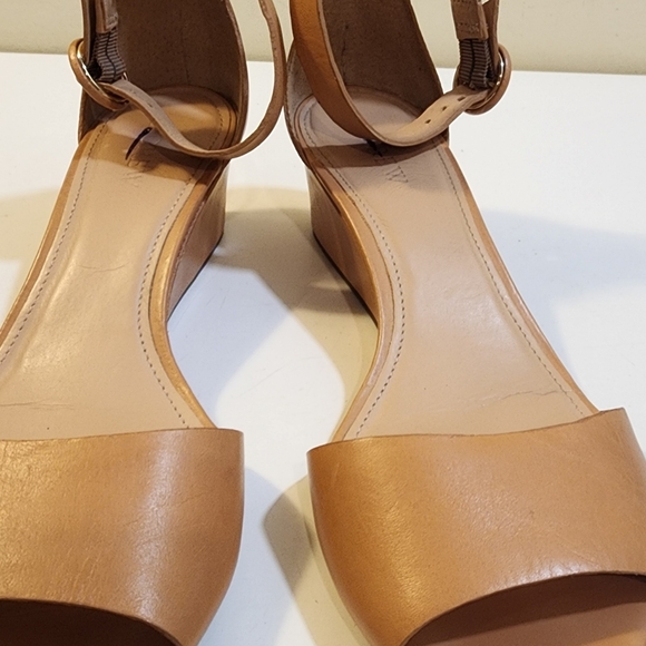 J Crew Tan Leather Open-Toe Wedge Wrap Ankle  Sandals Size 8 - Picture 11 of 12